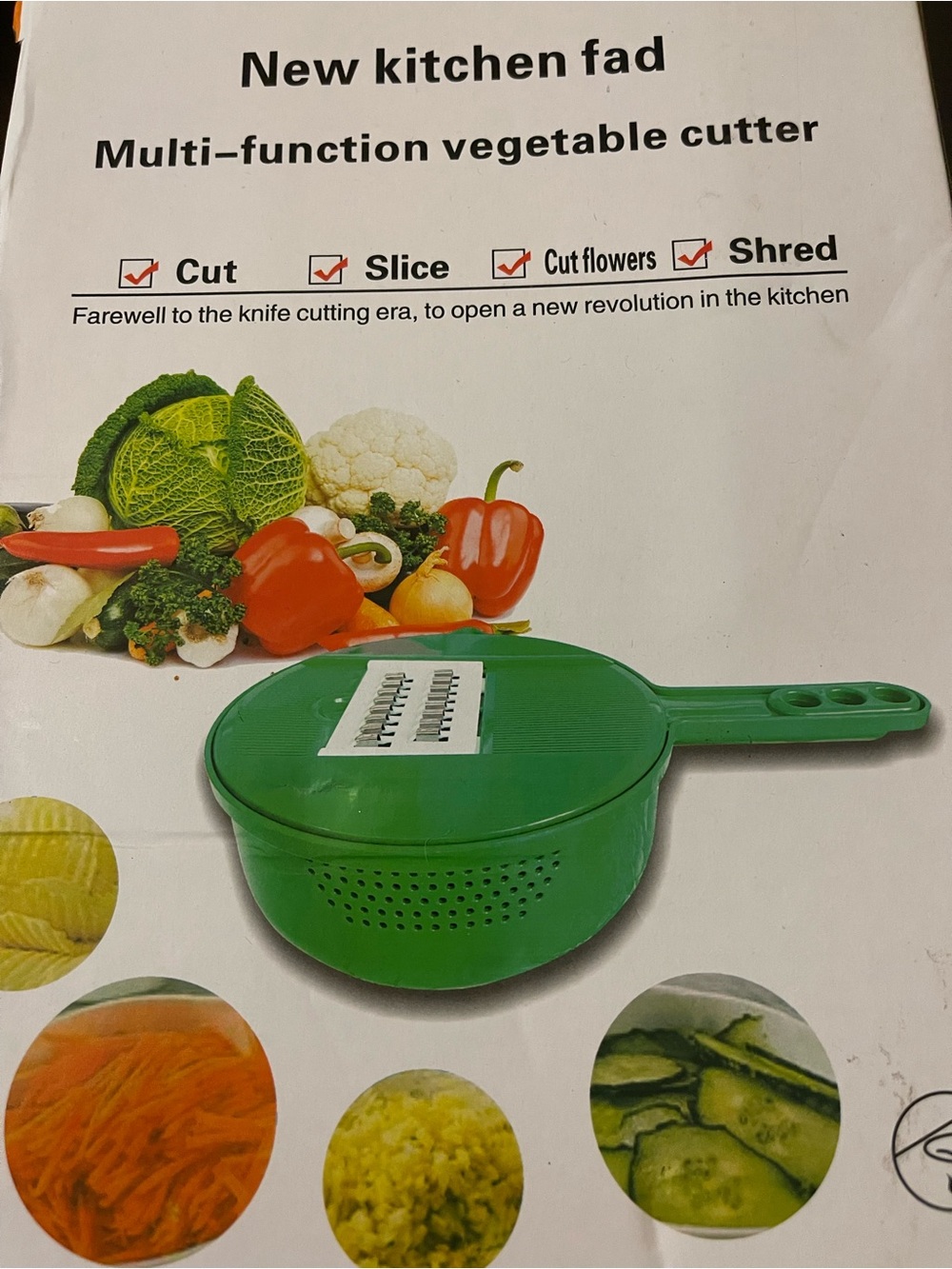 Green Multi-Function Vegetable Cutter & Colander by